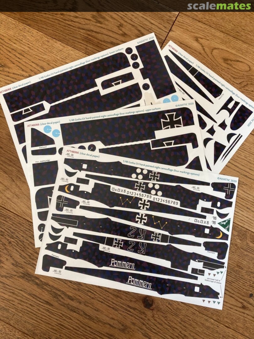 Boxart Gotha G.V, 4 sheet set with 4 markings options on hand-painted 'Night lozenge' sets ATT48066 Aviattic Boxart Gotha G.V, 4 sheet set with 4 markings options on hand-painted 'Night lozenge' sets ATT48066 Aviattic