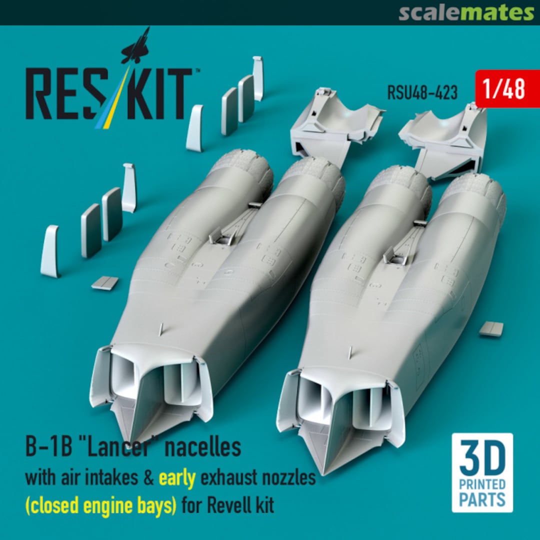 Boxart B-1B "Lancer" nacelles with air intakes & early exhaust nozzles (сlosed engine bays) (3D Printed) RSU48-0423 ResKit Boxart B-1B "Lancer" nacelles with air intakes & early exhaust nozzles (сlosed engine bays) (3D Printed) RSU48-0423 ResKit