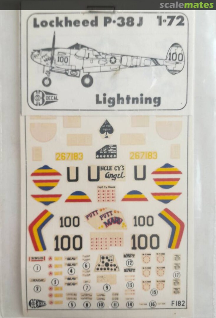 Boxart Lockheed P-38 J Lightning F182 KD Decal Boxart Lockheed P-38 J Lightning F182 KD Decal
