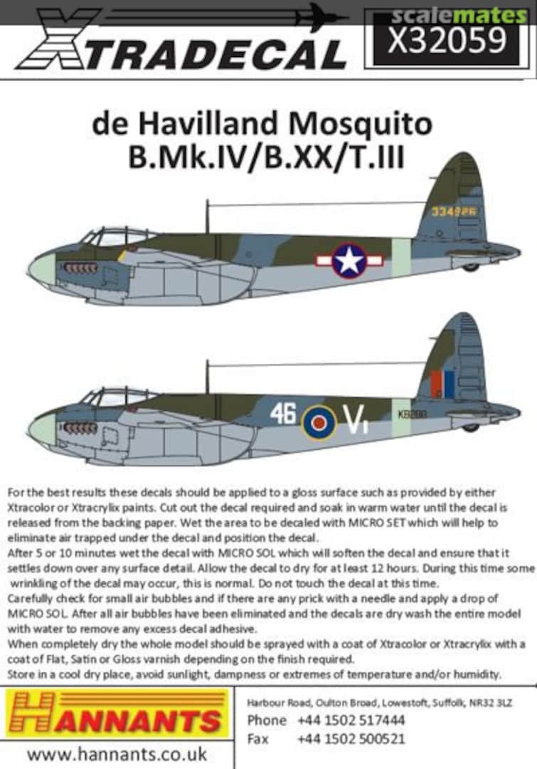 Boxart de Havilland DH Mosquito X32-059 Xtradecal Boxart de Havilland DH Mosquito X32-059 Xtradecal