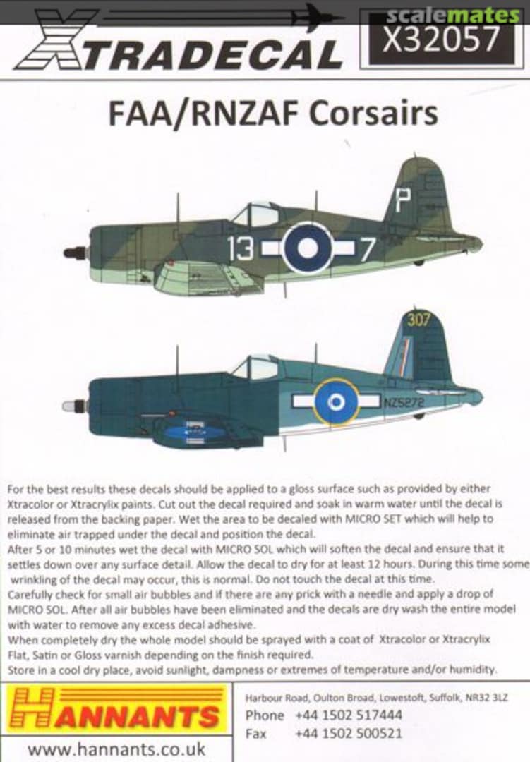 Boxart Vought F4U-1A Corsair Mk.II (4) NZ5272 and NZ5307 X32-057 Xtradecal Boxart Vought F4U-1A Corsair Mk.II (4) NZ5272 and NZ5307 X32-057 Xtradecal