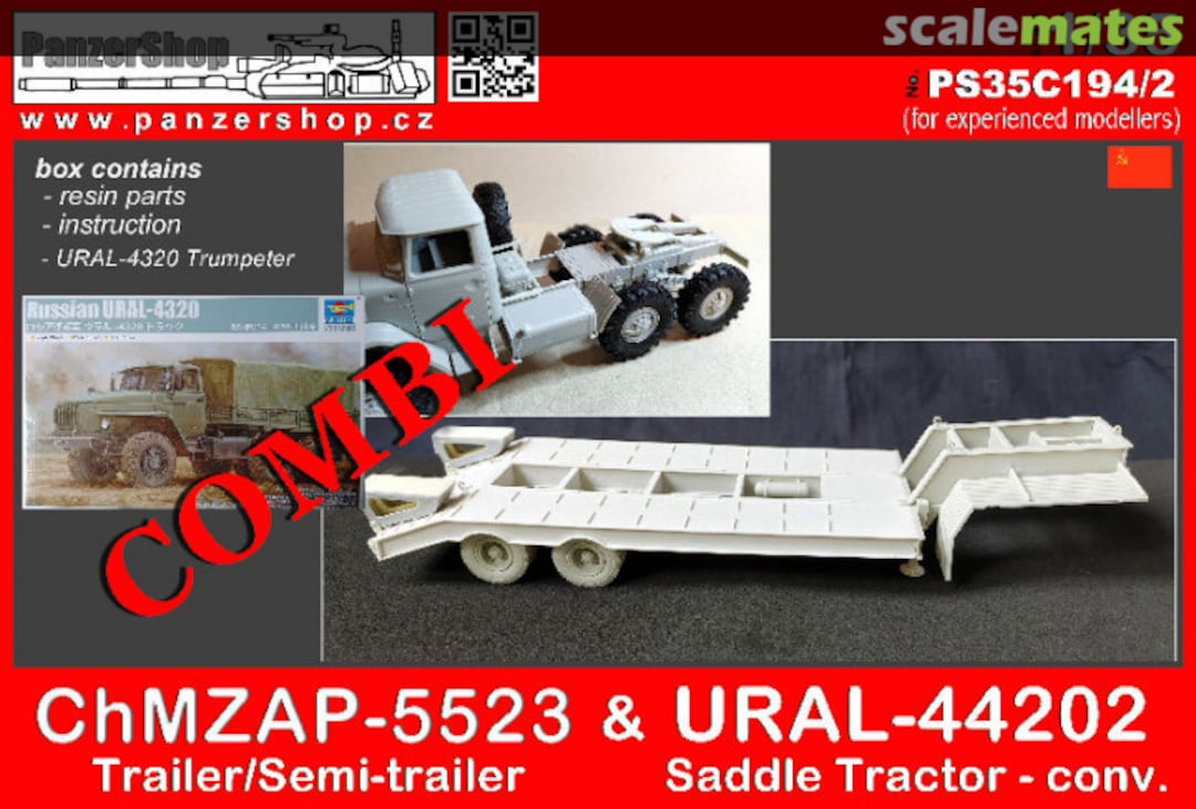 Boxart ChMZAP-5523 & URAL-44202 Saddle Tractor & URAL-4320 Trumpeter kit Combi_PS35C194/2 PanzerShop Boxart ChMZAP-5523 & URAL-44202 Saddle Tractor & URAL-4320 Trumpeter kit Combi_PS35C194/2 PanzerShop