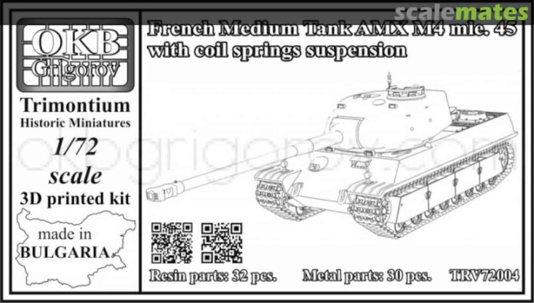 Boxart French Medium Tank AMX M4 mle. 45 with coil springs suspension TRV72004 OKB Grigorov Boxart French Medium Tank AMX M4 mle. 45 with coil springs suspension TRV72004 OKB Grigorov