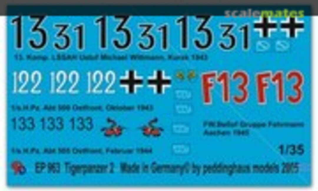 1:35 Tiger I Tanks Set No. 2 (Peddinghaus-Decals EP 963) EP 963