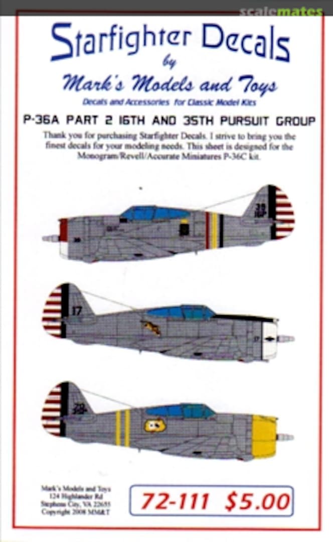 Boxart P-36A Part 2 72-111 Starfighter Decals Boxart P-36A Part 2 72-111 Starfighter Decals