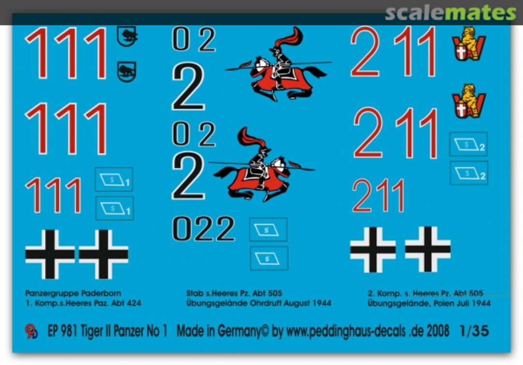 Boxart King Tiger Markings No. 1 EP 981 Peddinghaus-Decals Boxart King Tiger Markings No. 1 EP 981 Peddinghaus-Decals