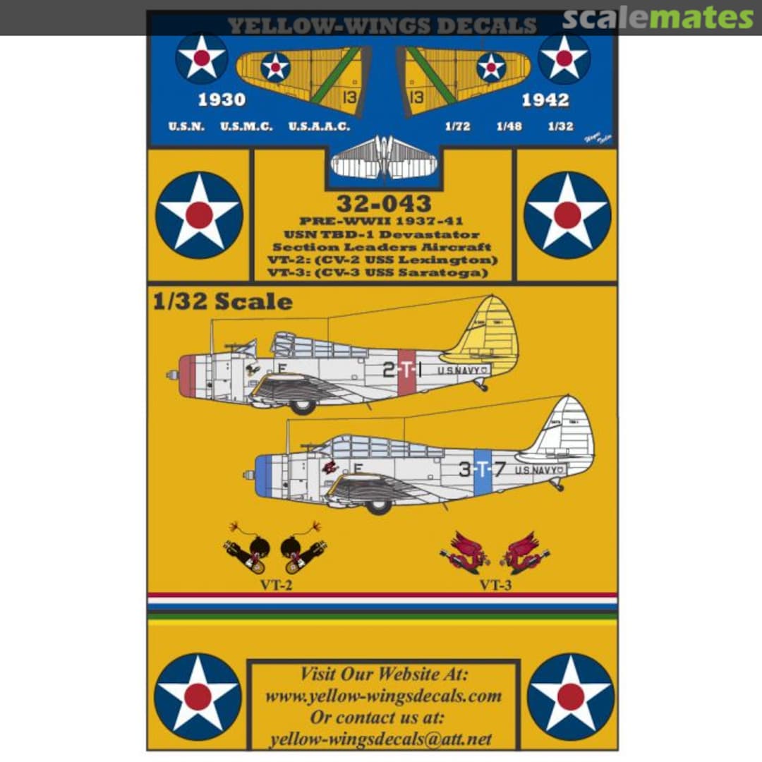 Boxart Pre-War (193-41) USN TBD-1 Devastator 32-043 Yellow-Wings Decals Boxart Pre-War (193-41) USN TBD-1 Devastator 32-043 Yellow-Wings Decals