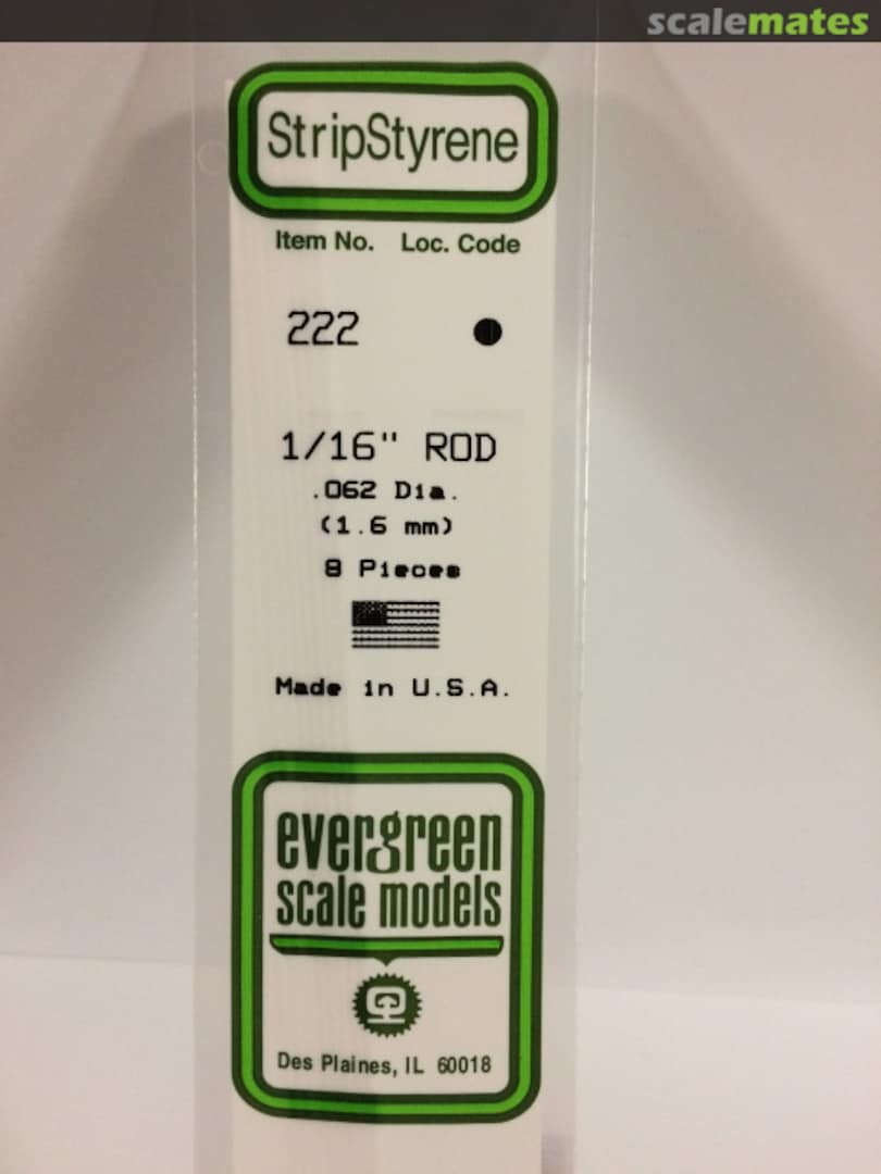 Boxart 1/16" Opaque White Polystyrene Rod 0.062" Dia. 222 Evergreen Scale Models
