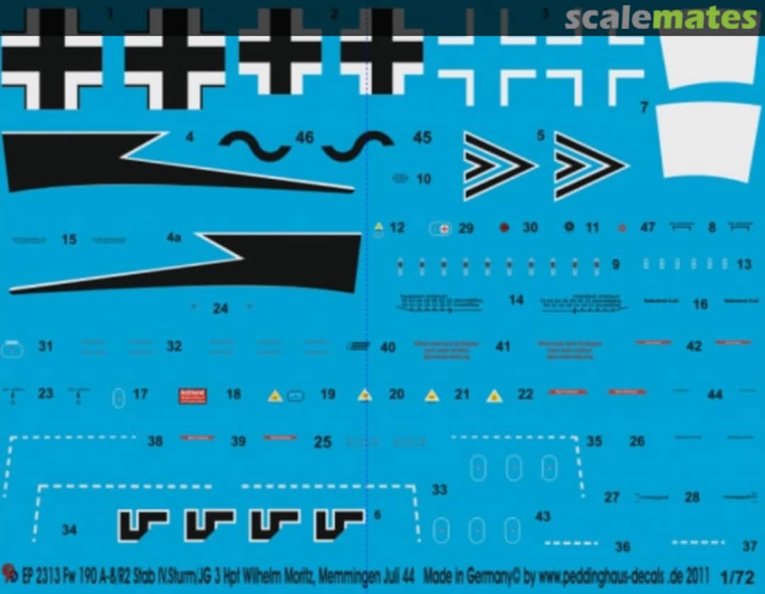 Boxart Fw 190 A-8/R2 Stab IV.Sturm/JG 3 Hpt. Wilhelm Moritz, Memmingen Juli 44 EP 2313 Peddinghaus-Decals