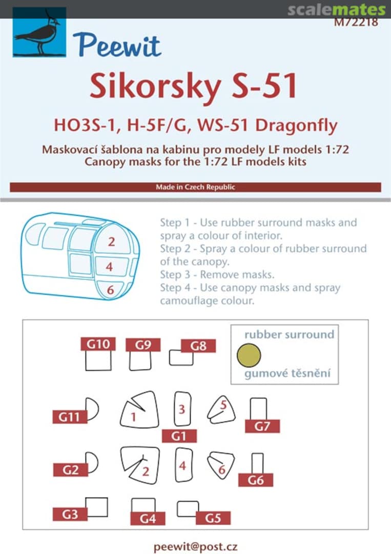 Boxart Canopy Mask: Sikorsky H-5F/H-5G WS-51 H-5G HO3S-1 Dragonfly - LF Kits - M72218 Peewit Boxart Canopy Mask: Sikorsky H-5F/H-5G WS-51 H-5G HO3S-1 Dragonfly - LF Kits - M72218 Peewit
