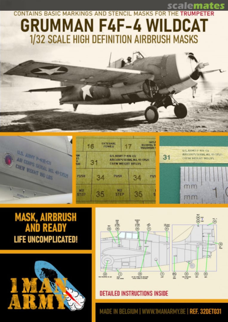 Boxart Grumman F4F-4 Wildcat stencilling and national insignia masks 32DET031 1ManArmy Boxart Grumman F4F-4 Wildcat stencilling and national insignia masks 32DET031 1ManArmy