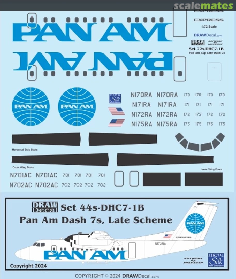 Boxart Pan Am Express Dash 7s, Late Scheme 72-DHC7-1B Draw Decal Boxart Pan Am Express Dash 7s, Late Scheme 72-DHC7-1B Draw Decal