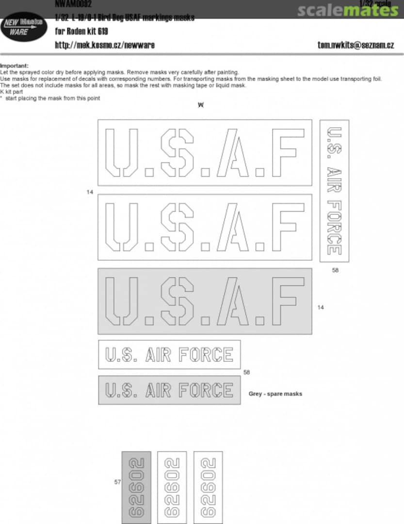 Boxart L-19/O-1 Bird Dog USAF marking masks NWAM0092 New Ware Boxart L-19/O-1 Bird Dog USAF marking masks NWAM0092 New Ware