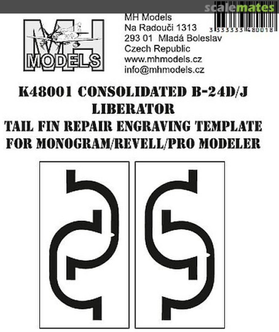 Boxart Consolidated B-24D/J Liberator Tail Fin repair engraving template K48001 MH Models Boxart Consolidated B-24D/J Liberator Tail Fin repair engraving template K48001 MH Models
