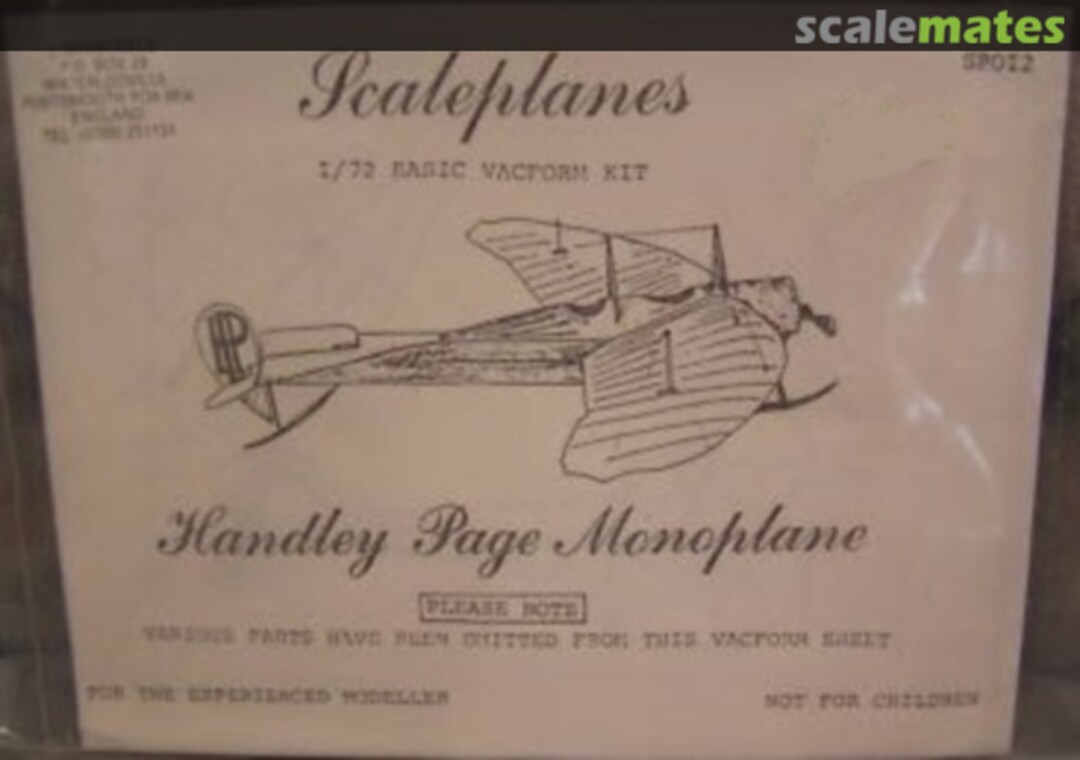 Boxart Handley Page Monoplane SP012 ScalePlanes Boxart Handley Page Monoplane SP012 ScalePlanes