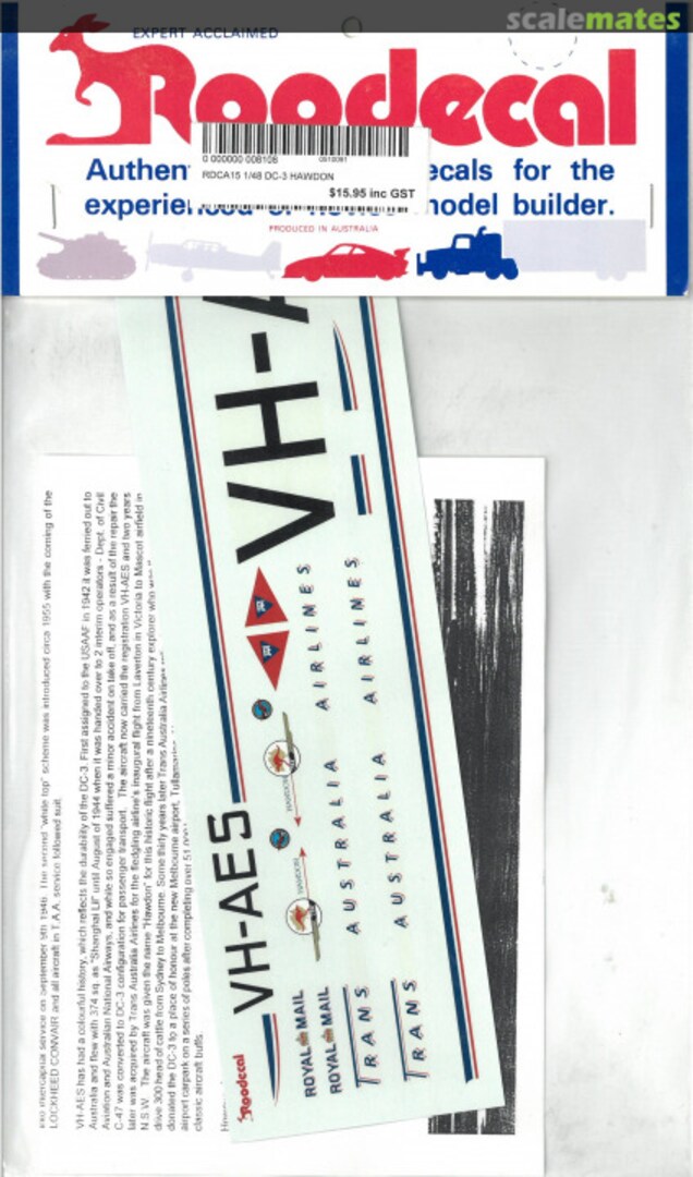 Boxart Douglas DC-3 CA15 Roodecal Boxart Douglas DC-3 CA15 Roodecal