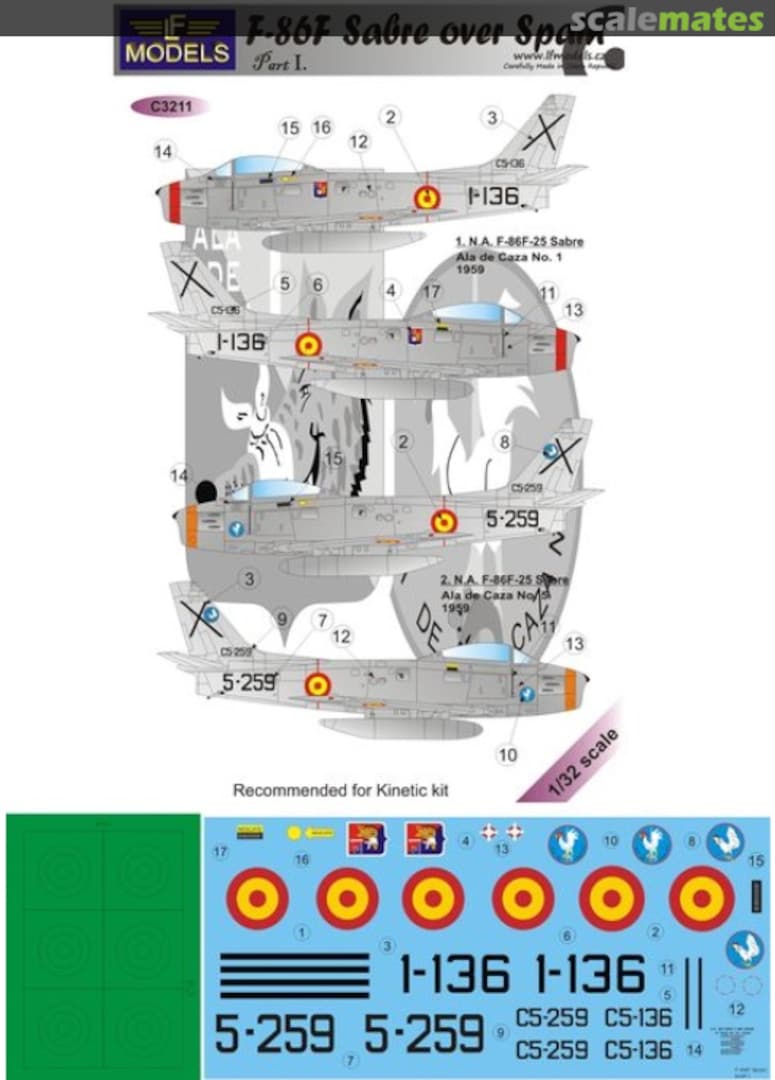 Boxart North-American F-86F Sabre over Spain part I. 2 decal options with mask for Kinetic kit C3211 LF Models