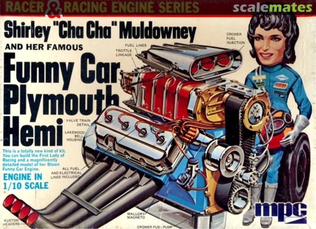 Boxart Shirley "Cha-Cha" Muldowney and her famous Funny Car Plymouth Hemi 1-0702 MPC Boxart Shirley "Cha-Cha" Muldowney and her famous Funny Car Plymouth Hemi 1-0702 MPC
