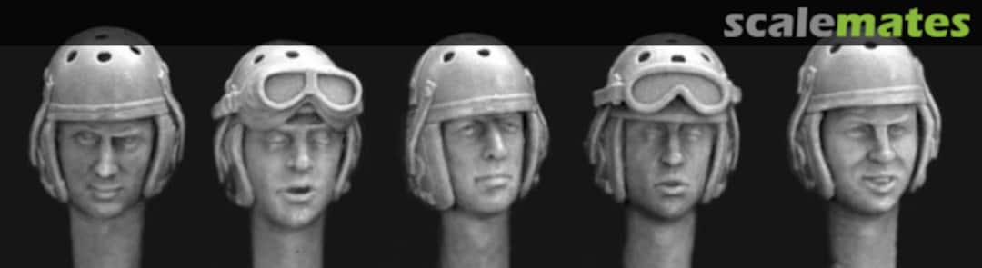 Boxart 5 different heads wearing US WW II tank helmet HUH08 Hornet & Wolf Boxart 5 different heads wearing US WW II tank helmet HUH08 Hornet & Wolf