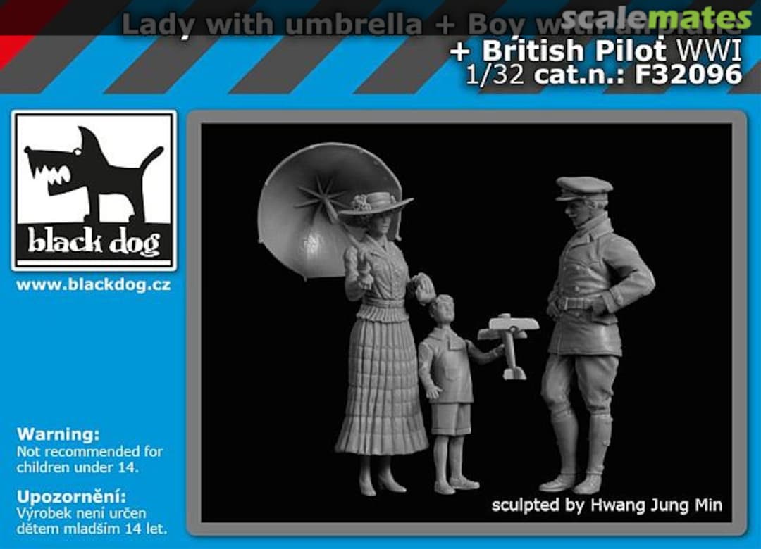 Boxart Lady with umbrella, a boy with an aeroplane & British pilot WWI F32096 Black Dog Boxart Lady with umbrella, a boy with an aeroplane & British pilot WWI F32096 Black Dog