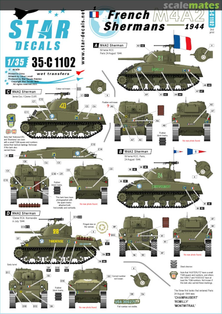 Boxart French Shermans #1 35-C1102 Star Decals Boxart French Shermans #1 35-C1102 Star Decals