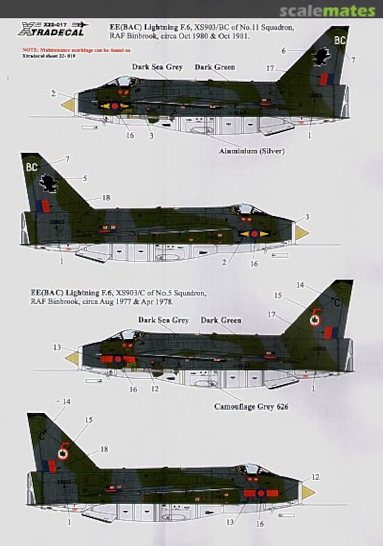 Boxart EE Lightning F.6 X32-017 Xtradecal Boxart EE Lightning F.6 X32-017 Xtradecal