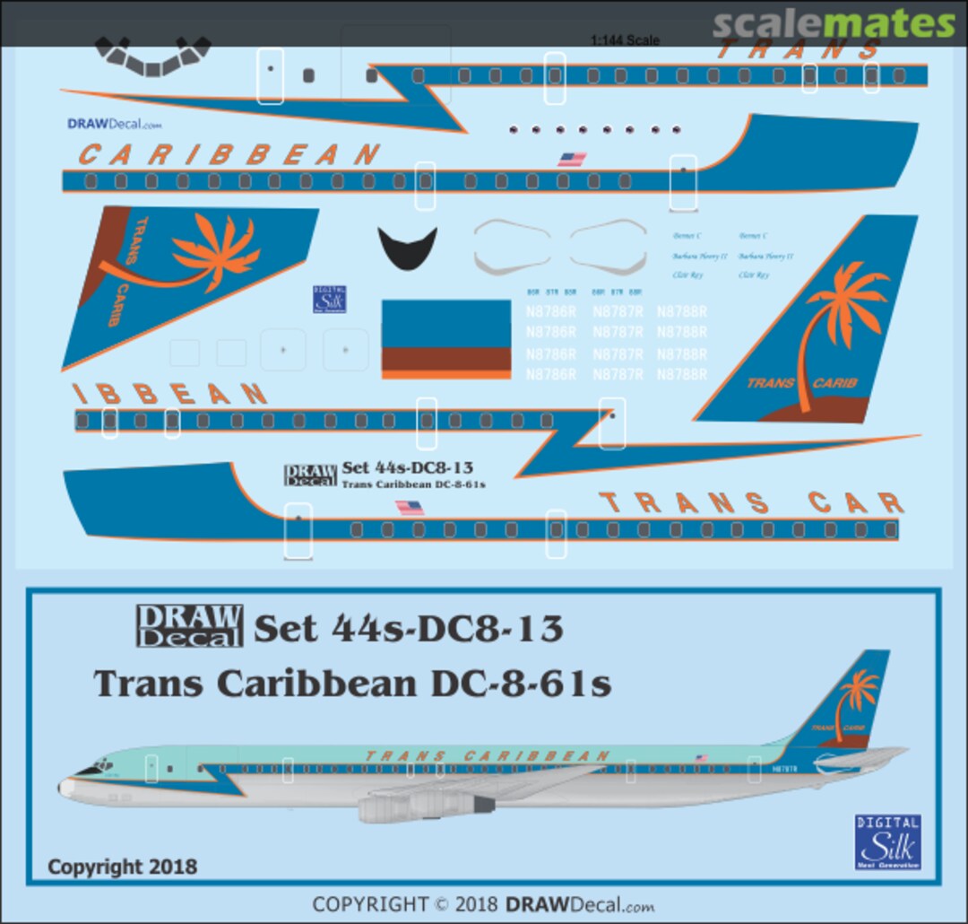Boxart Trans Caribbean DC-8-61CF 44s-DC8-13 Draw Decal