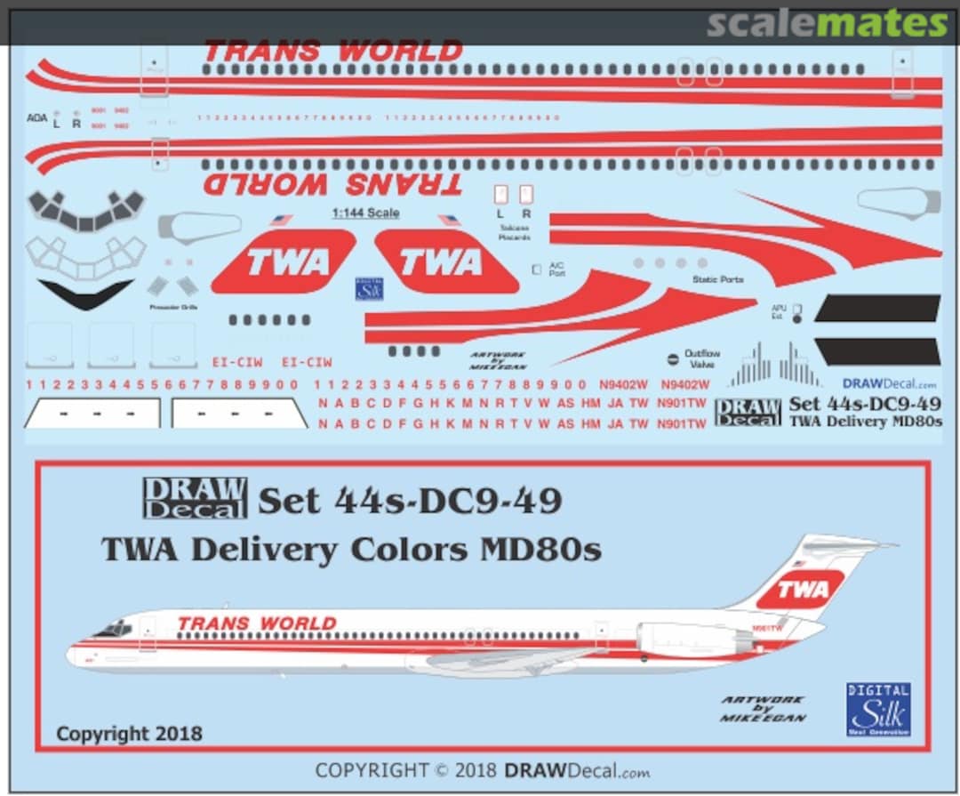 Boxart TWA Delivery Colors MD80s 44-DC9-49 Draw Decal Boxart TWA Delivery Colors MD80s 44-DC9-49 Draw Decal