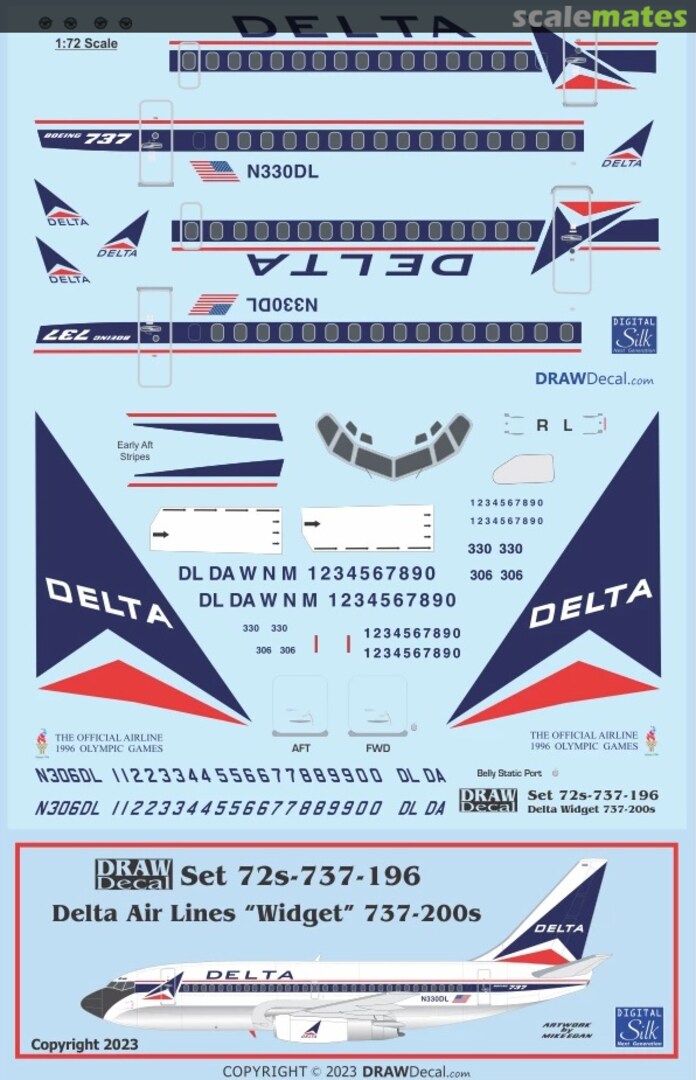 Boxart Delta Air Lines “Widget” 737-200s 72-737-196 Draw Decal Boxart Delta Air Lines “Widget” 737-200s 72-737-196 Draw Decal
