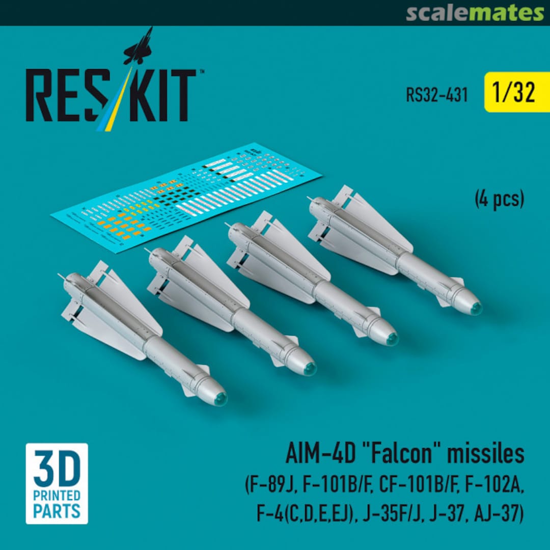 Boxart AIM-4D "Falcon" missiles (4 pcs) RS32-0431 ResKit Boxart AIM-4D "Falcon" missiles (4 pcs) RS32-0431 ResKit