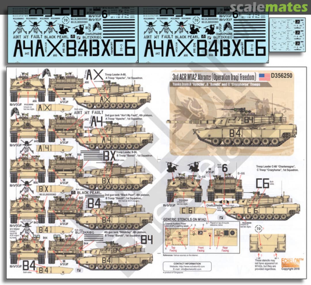 Boxart 3rd ACR M1A2 Abrams OIF Tanks from Apache, Bandit & Crazyhorse Troops D356250 Echelon Fine Details Boxart 3rd ACR M1A2 Abrams OIF Tanks from Apache, Bandit & Crazyhorse Troops D356250 Echelon Fine Details