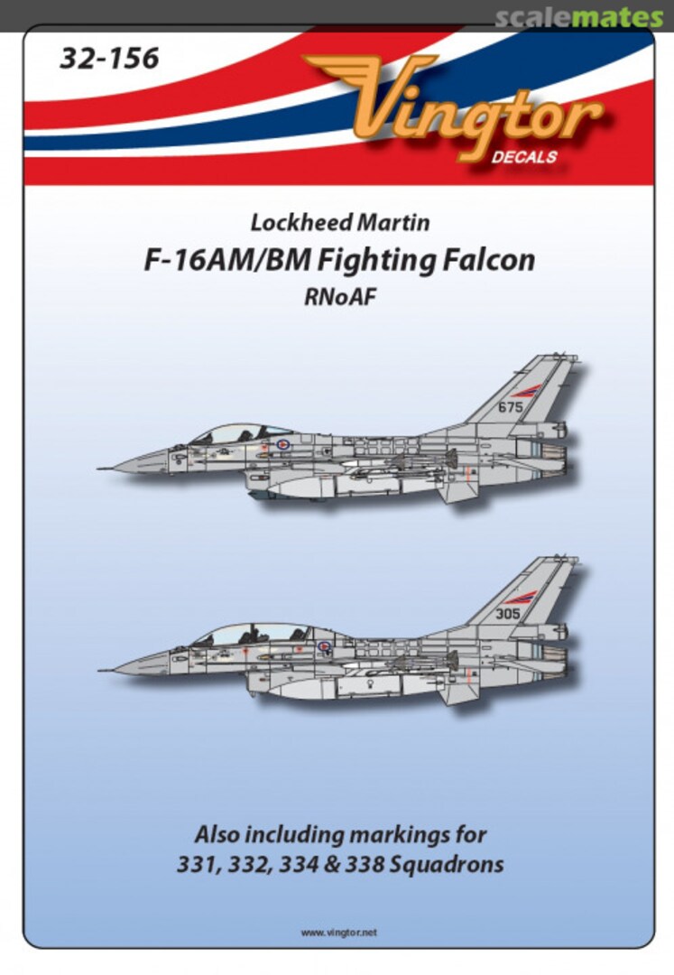Boxart Lockheed Martin F-16AM/BM Fighting Falcon, RNoAF 32-156 Vingtor Decals Boxart Lockheed Martin F-16AM/BM Fighting Falcon, RNoAF 32-156 Vingtor Decals