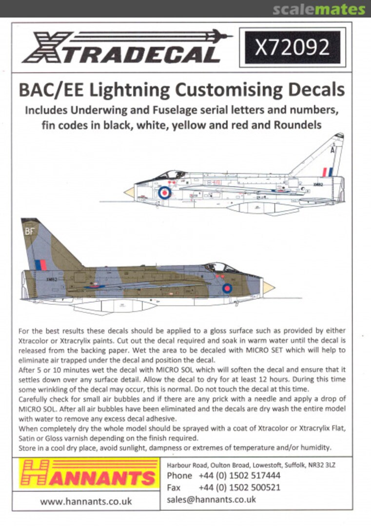 Boxart BAC/EE Lightning Customising Decals X72092 Xtradecal Boxart BAC/EE Lightning Customising Decals X72092 Xtradecal