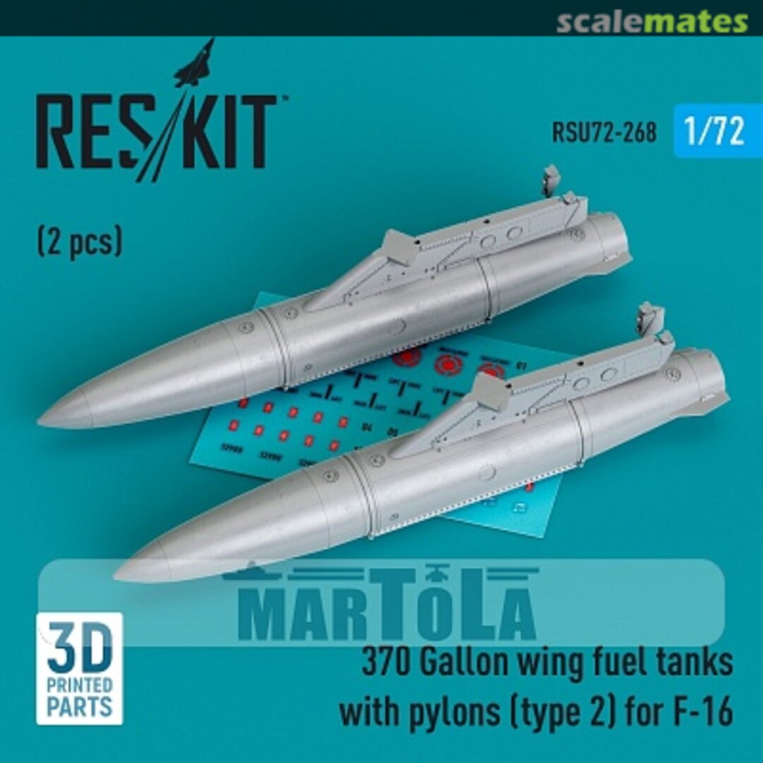 Boxart 370 Gallon wing fuel tanks with pylons (type 2) for F-16 (2 pcs) RSU72-0268 ResKit Boxart 370 Gallon wing fuel tanks with pylons (type 2) for F-16 (2 pcs) RSU72-0268 ResKit