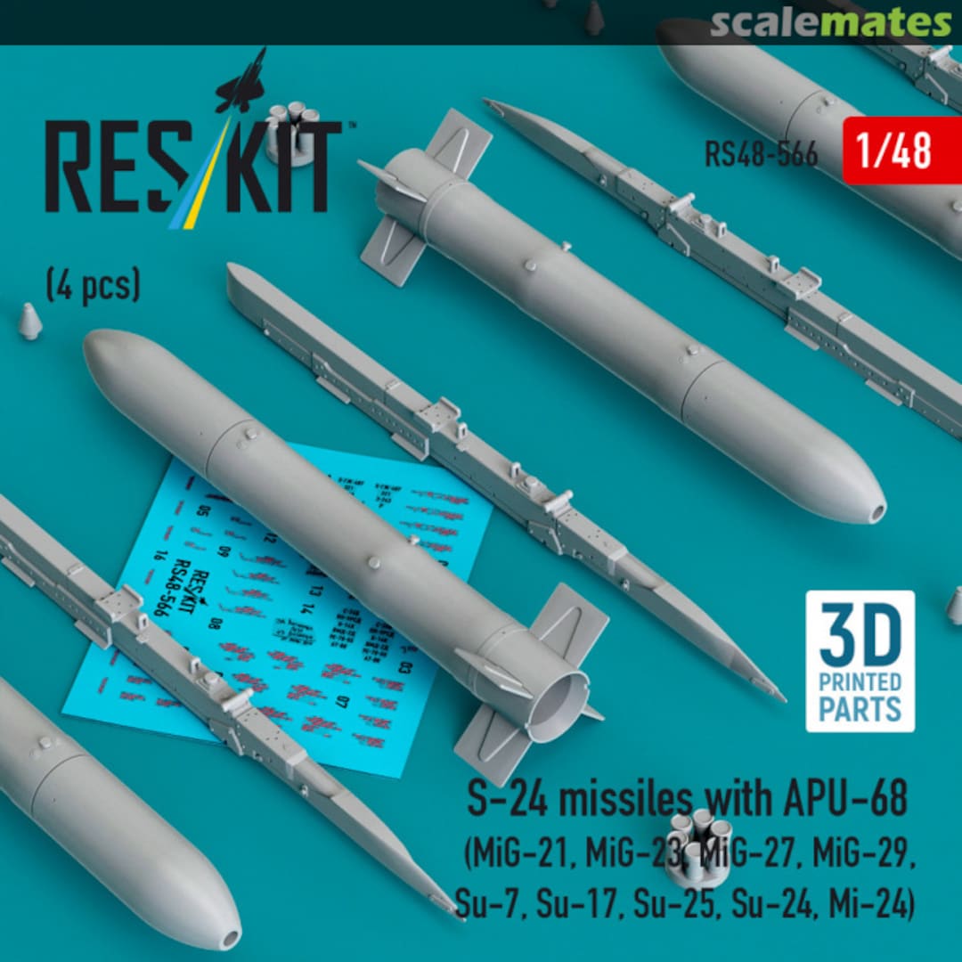 Boxart S-24 missiles with APU-68 (4 pcs) (MiG-21, MiG-23, MiG-27, MiG-29, Su-7, Su-17, Su-25, Su-24, Mi-24) (3D Printed) RS48-0566 ResKit Boxart S-24 missiles with APU-68 (4 pcs) (MiG-21, MiG-23, MiG-27, MiG-29, Su-7, Su-17, Su-25, Su-24, Mi-24) (3D Printed) RS48-0566 ResKit