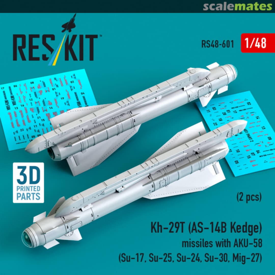 Boxart Kh-29T (AS-14B Kedge) missiles with AKU-58 (2 pcs) (Su-17, Su-25, Su-24, Su-30, Mig-27) (3D Printed) RS48-0601 ResKit Boxart Kh-29T (AS-14B Kedge) missiles with AKU-58 (2 pcs) (Su-17, Su-25, Su-24, Su-30, Mig-27) (3D Printed) RS48-0601 ResKit