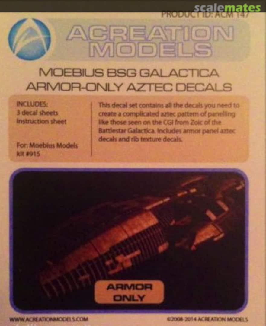 Boxart BSG Galactica Armor-only Aztec Decals ACM 147 Acreation Models Boxart BSG Galactica Armor-only Aztec Decals ACM 147 Acreation Models