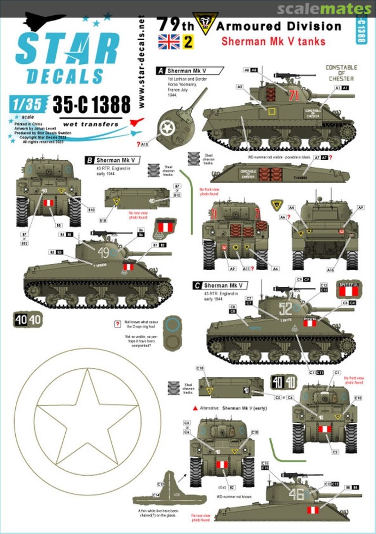 Boxart Sherman Mk V tanks 35-C1388 Star Decals Boxart Sherman Mk V tanks 35-C1388 Star Decals