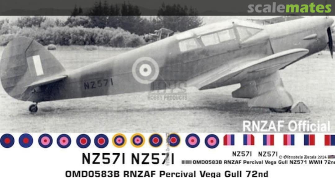 Boxart RNZAF Percival Vega Gull OMD0583B Oldmodels Decals