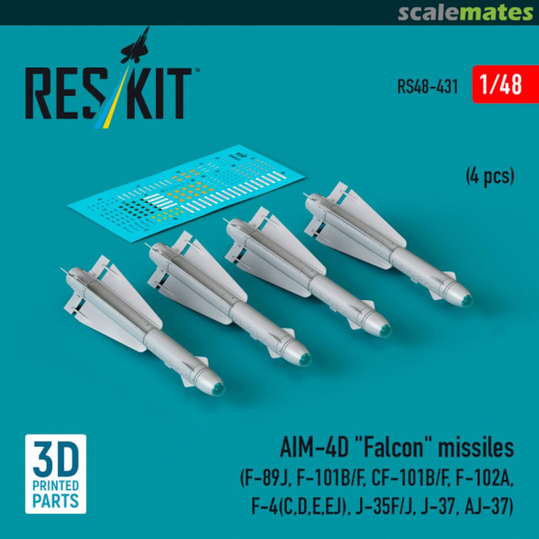 Boxart AIM-4D "Falcon" missiles (4 pcs) (3D Printed) RS48-0431 ResKit Boxart AIM-4D "Falcon" missiles (4 pcs) (3D Printed) RS48-0431 ResKit