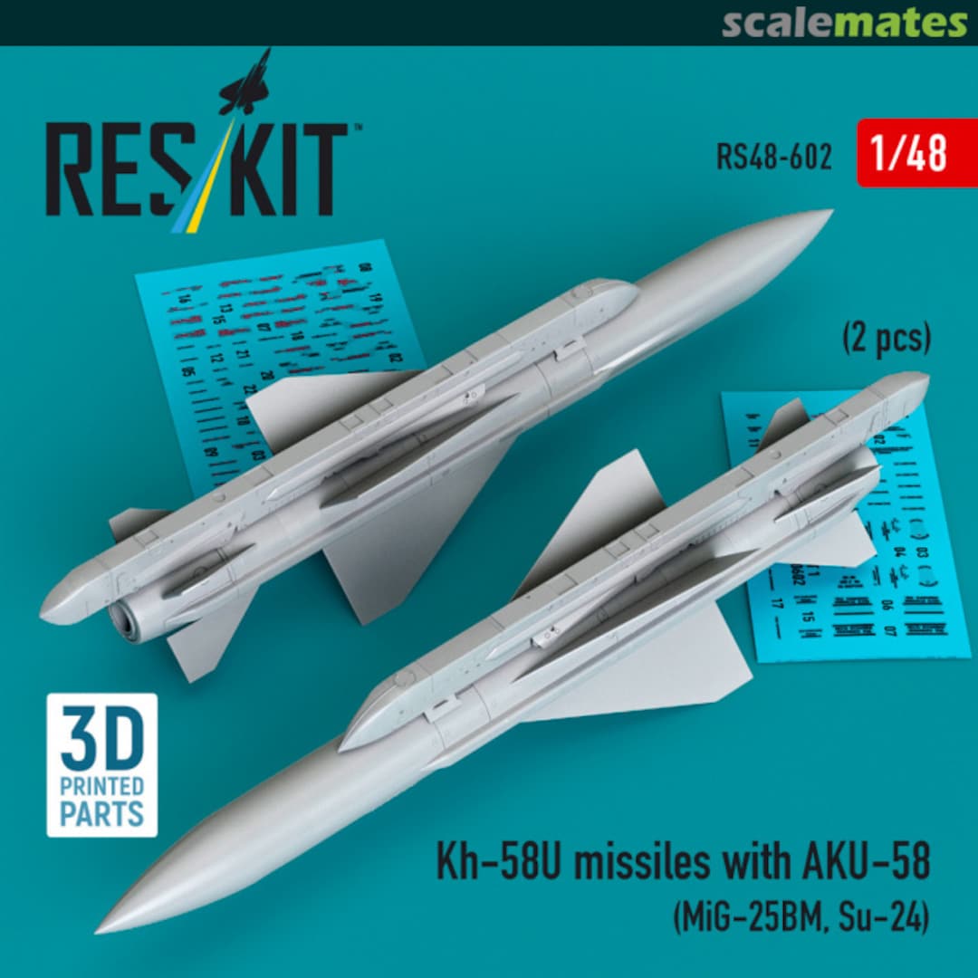 Boxart Kh-58U missiles with AKU-58 (2 pcs) (MiG-25BM, Su-24) (3D Printed) RS48-0602 ResKit Boxart Kh-58U missiles with AKU-58 (2 pcs) (MiG-25BM, Su-24) (3D Printed) RS48-0602 ResKit
