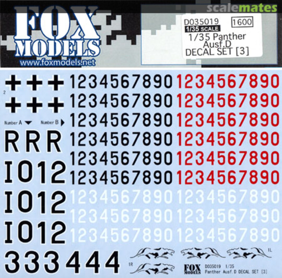 Boxart Panther Ausf.D Decal Set (3) D035019 FOX MODELS Boxart Panther Ausf.D Decal Set (3) D035019 FOX MODELS