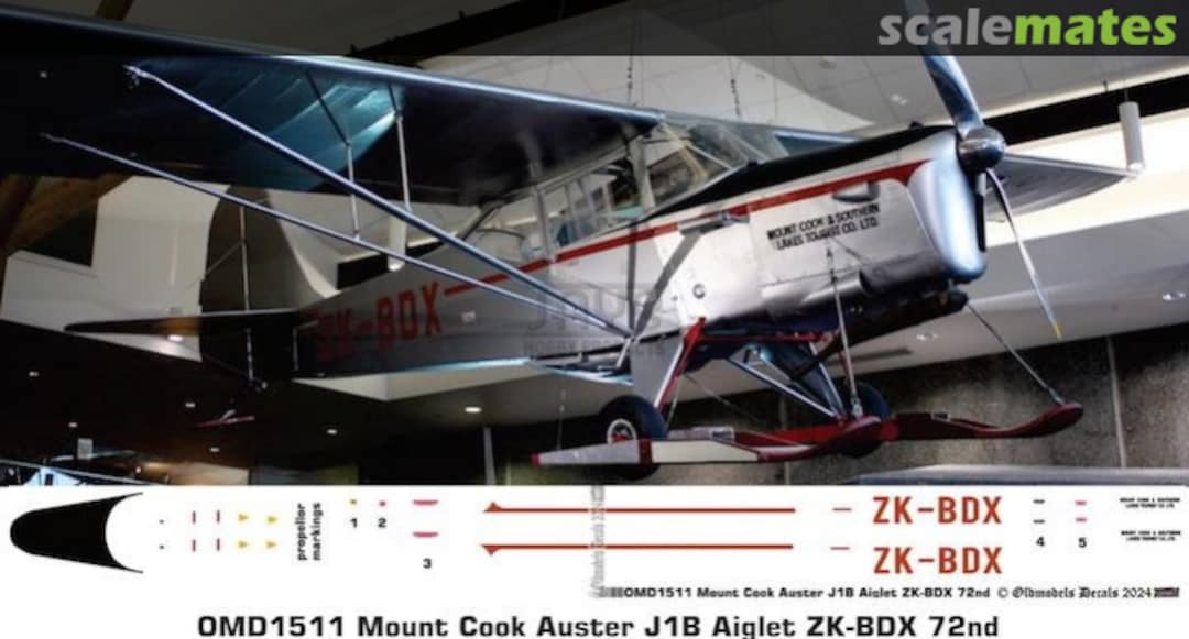 Boxart Auster J1B Aiglet Mount Cook Airlines OMD1511 Oldmodels Decals