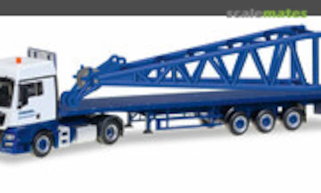 1:87 MAN TGX XLX 6c Flachbett-Sattelzug mit Kopfstück für Liebherr LR 1600/2 Spitze &quot;Wasel&quot; (Herpa 307222)