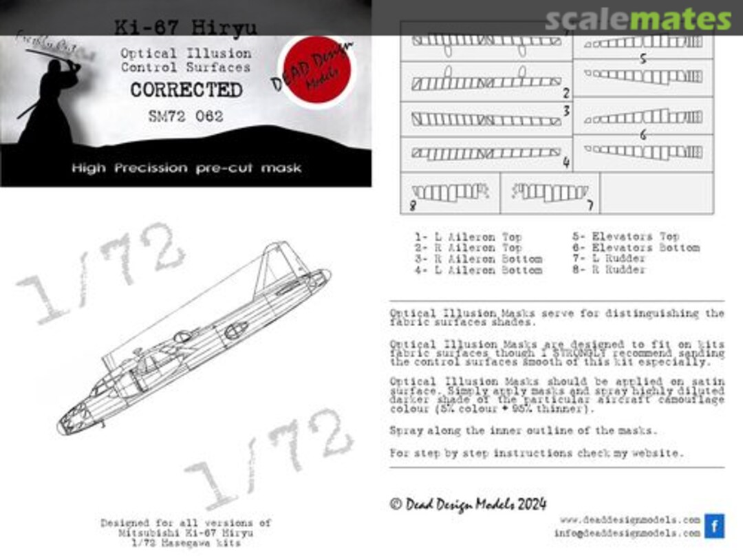 Boxart Ki-67 Hiryu Optical Illusion Control Surfaces (Corrected) SM72062 DEAD Design Models