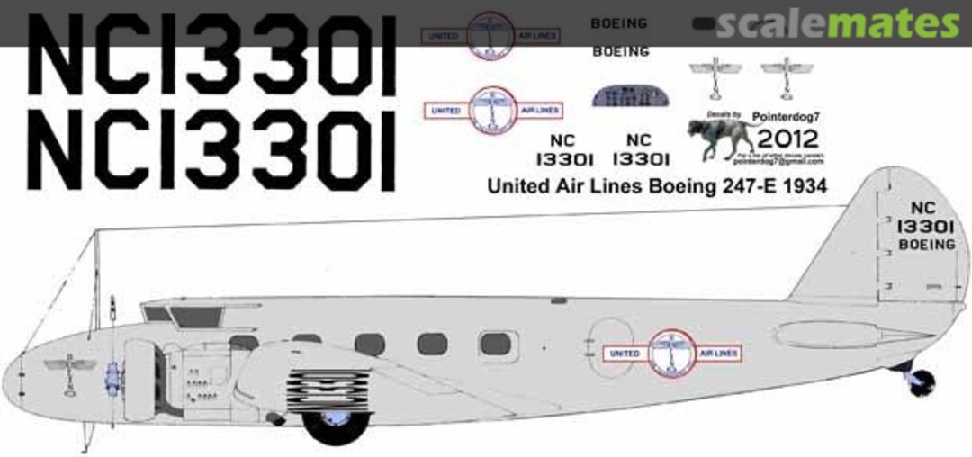 Boxart United Airlines Boeing 247-E 1934 none Pointerdog Decals Boxart United Airlines Boeing 247-E 1934 none Pointerdog Decals