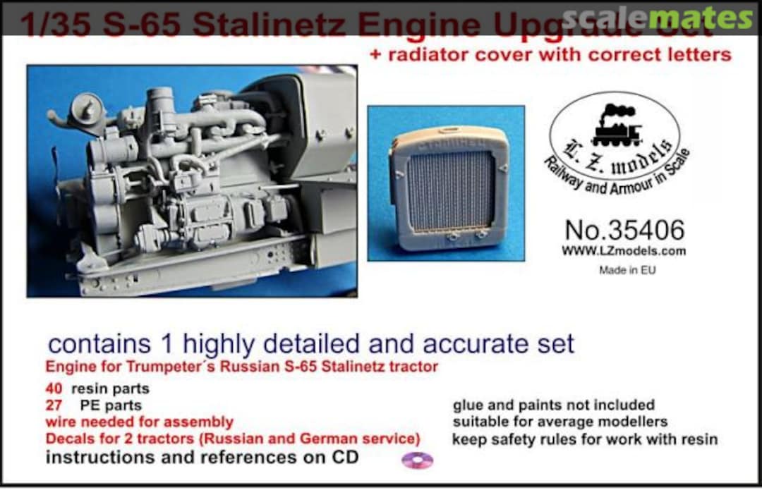 Boxart S-65 Stalinetz Engine upgrade Set with radiator cover 35406 L.Z. Models