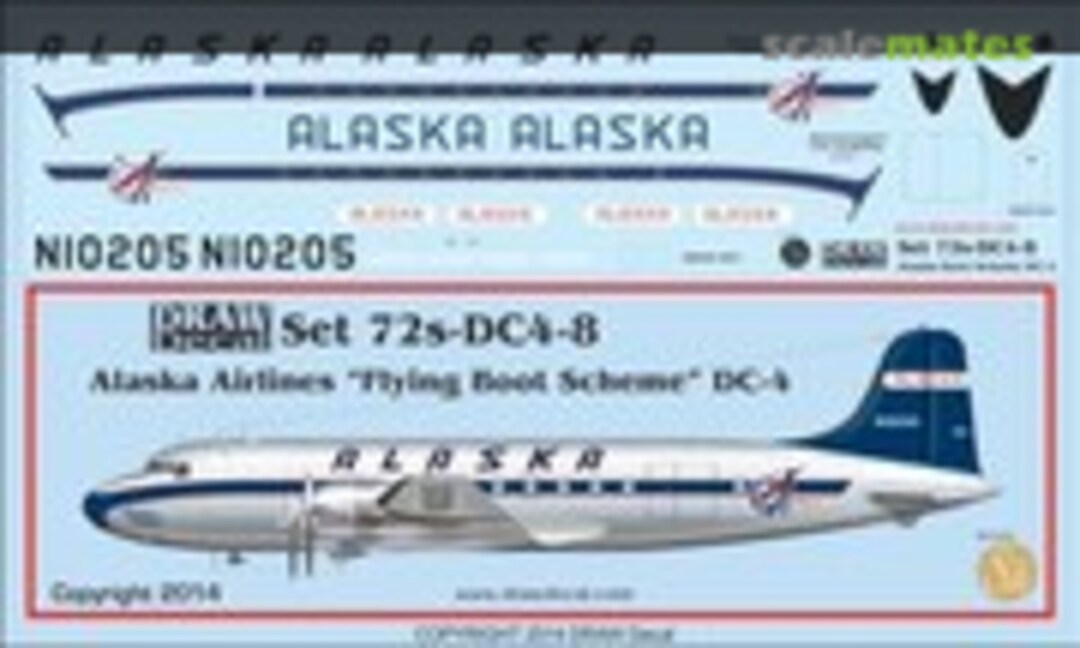 1:72 Alaska Airlines "Flying Boot Scheme" DC-4 (Draw Decal 72-DC4-8) 72-DC4-8