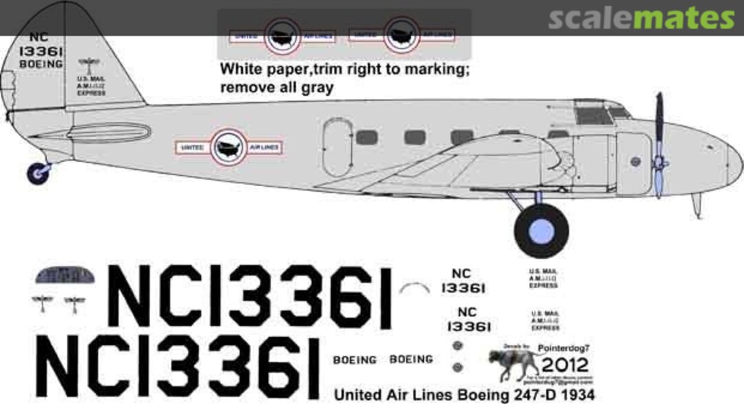 Boxart United Airlines Boeing 247-D 1934 none Pointerdog Decals Boxart United Airlines Boeing 247-D 1934 none Pointerdog Decals