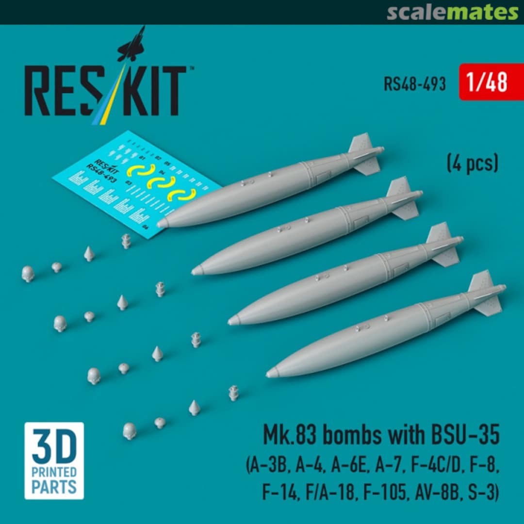 Boxart Mk.83 bombs with BSU-35 (4 pcs) (3D printed) RS48-0493 ResKit Boxart Mk.83 bombs with BSU-35 (4 pcs) (3D printed) RS48-0493 ResKit